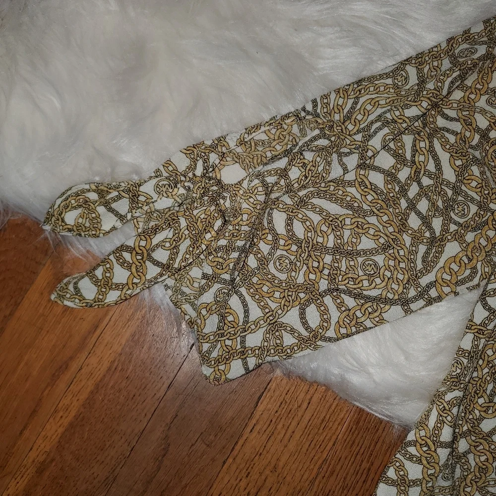 Michael Kors Brown and Cream Textured Blouse with Long Sleeves